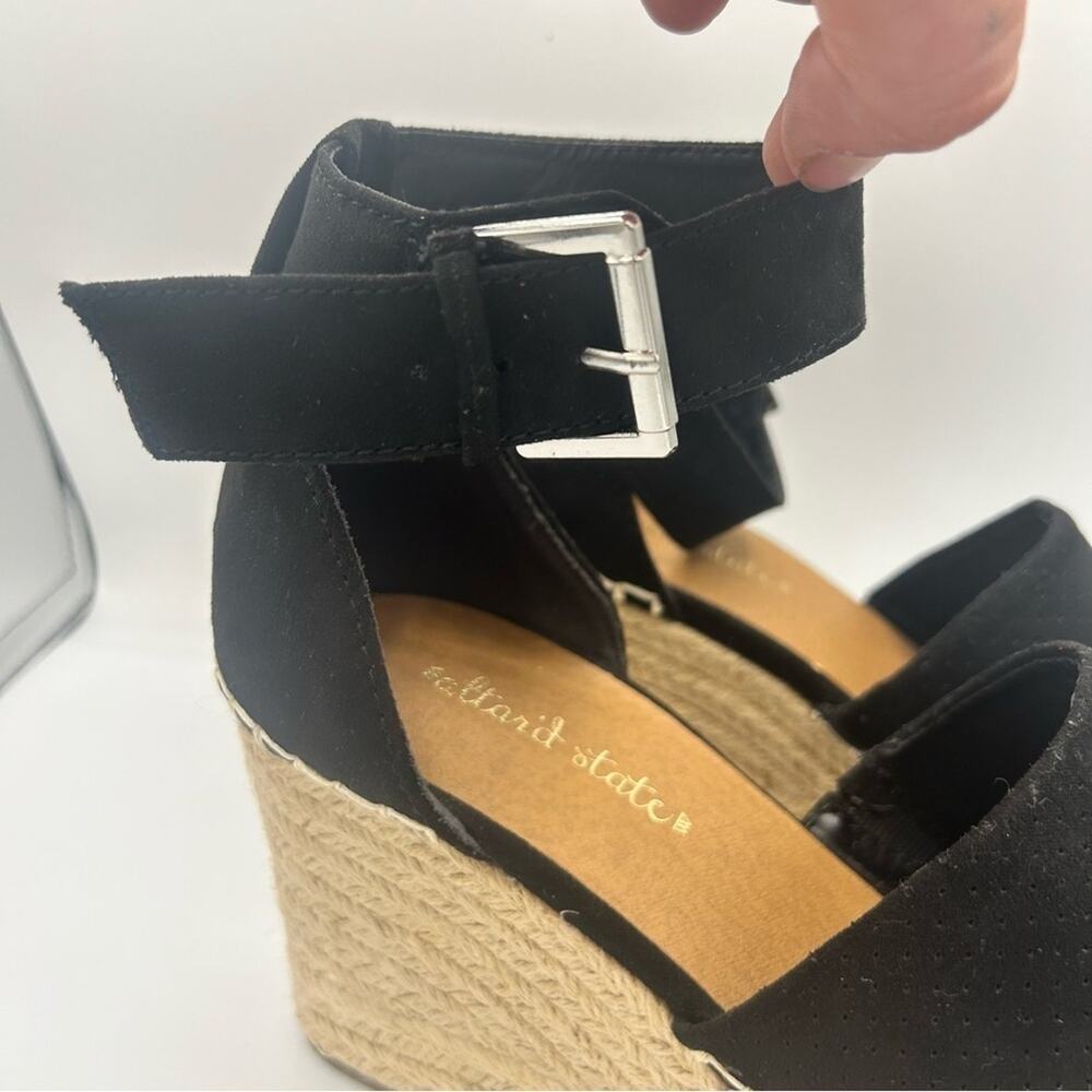 Altar'd State Marie Black Open Toe  Sandal 3.5in Straw Wedge Heel Size 8.5 - Picture 3 of 9